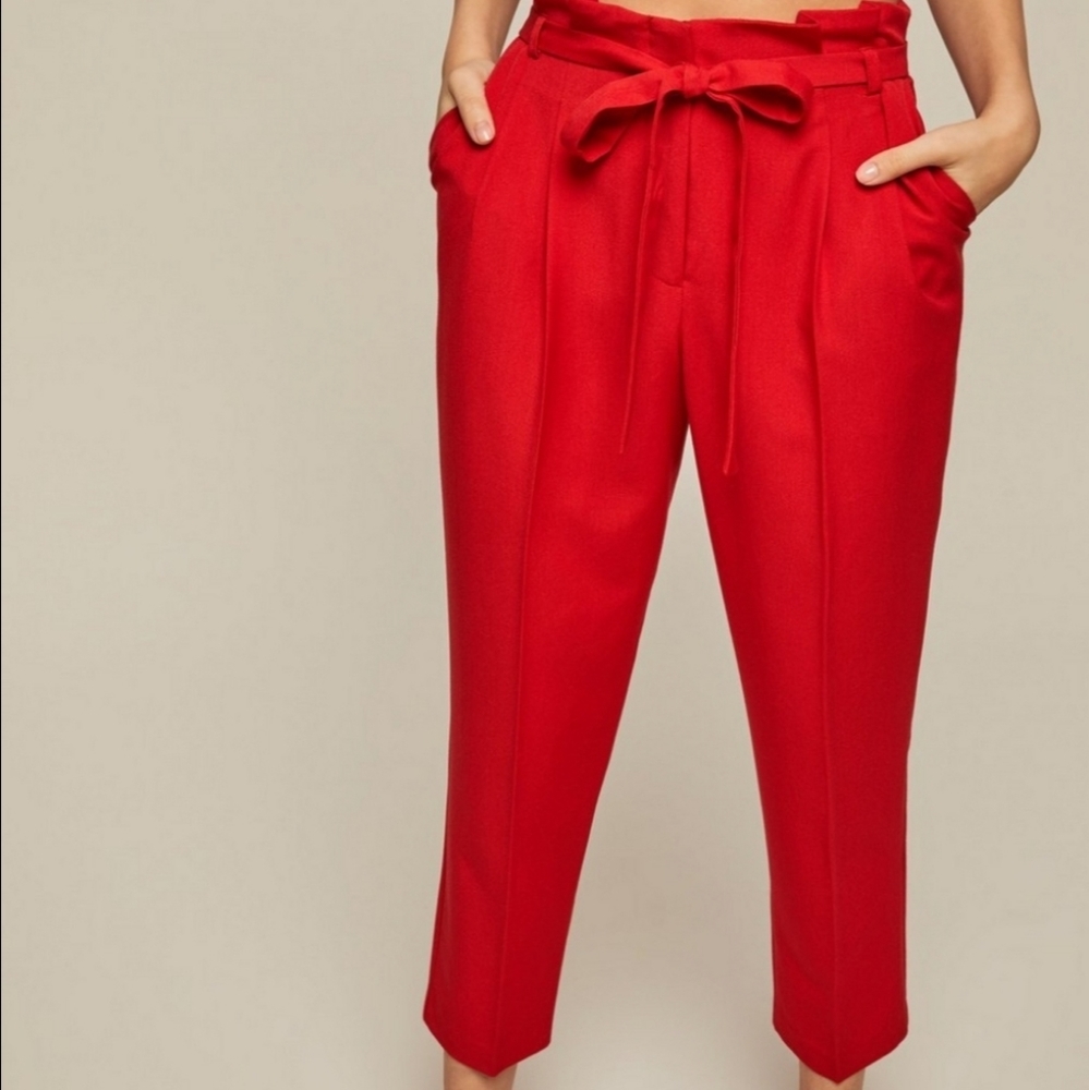 Red paperbag pants